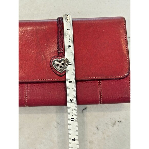 Brighton Red Pebbled Leather Trifold Wallet Organizer Checkbook Clutch - Picture 4 of 12